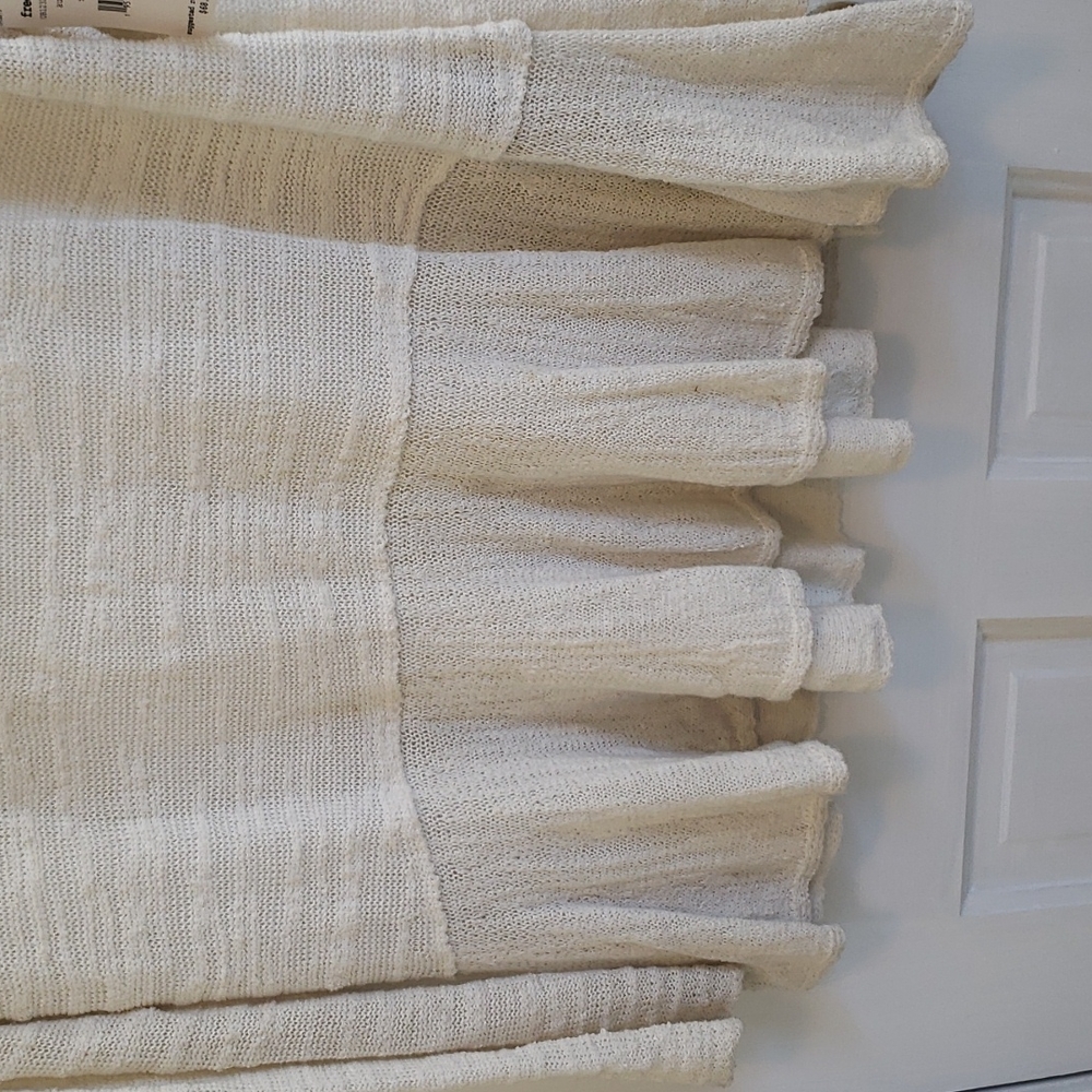 Free People Boucle Knit Ivory Ruffle Bottom Lace Insert Top - Picture 9 of 16
